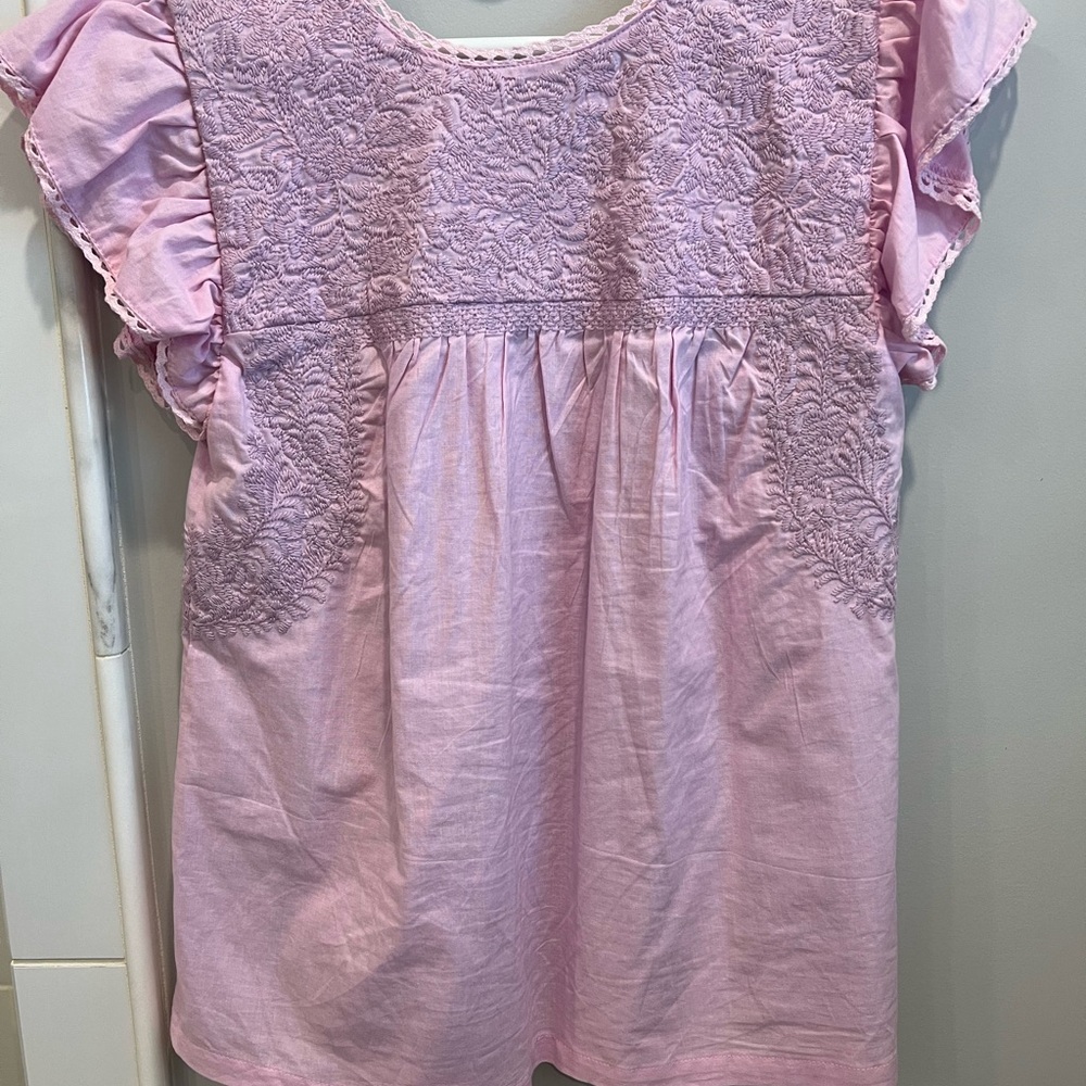 Pink Ruffled Embroidered Top - Picture 2 of 5